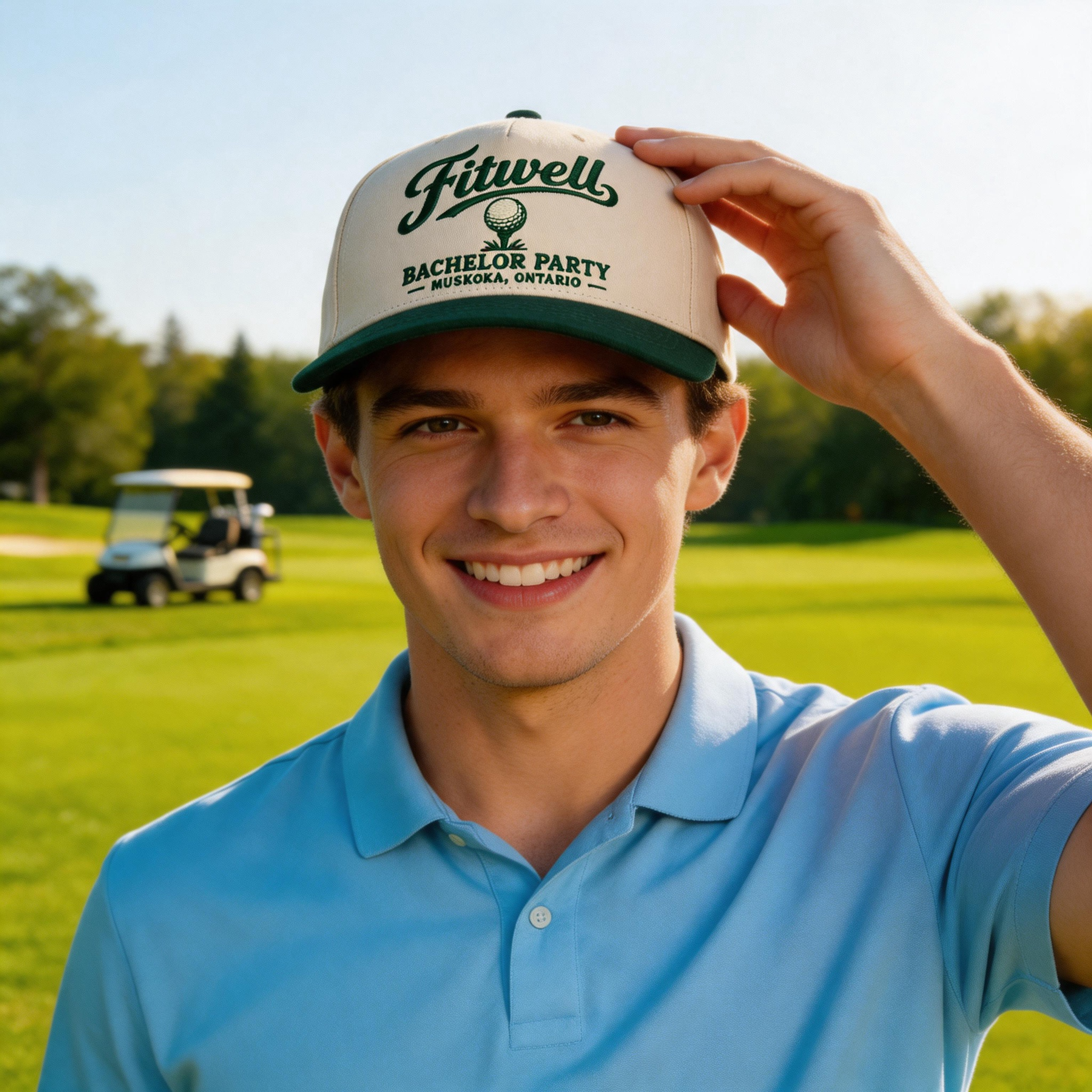 Vintage Two Tone Cotton Twill Five Panel Baseball Cap with Embroidered Golf Inspired Logo