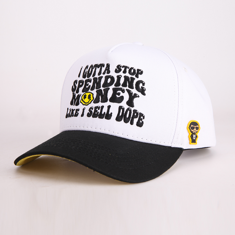 White and Black Two Tone Baseball Cap with Embroidered Text Logo, Casual Cotton Twill Streetwear Hat
