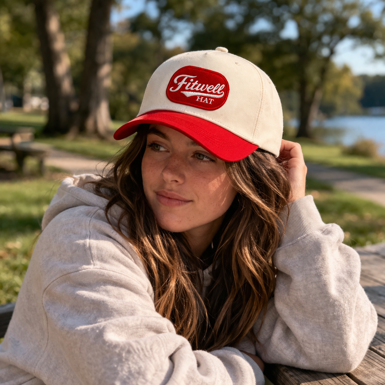 Rooster Golf Two Tone Embroidered Baseball Cap Cream Red