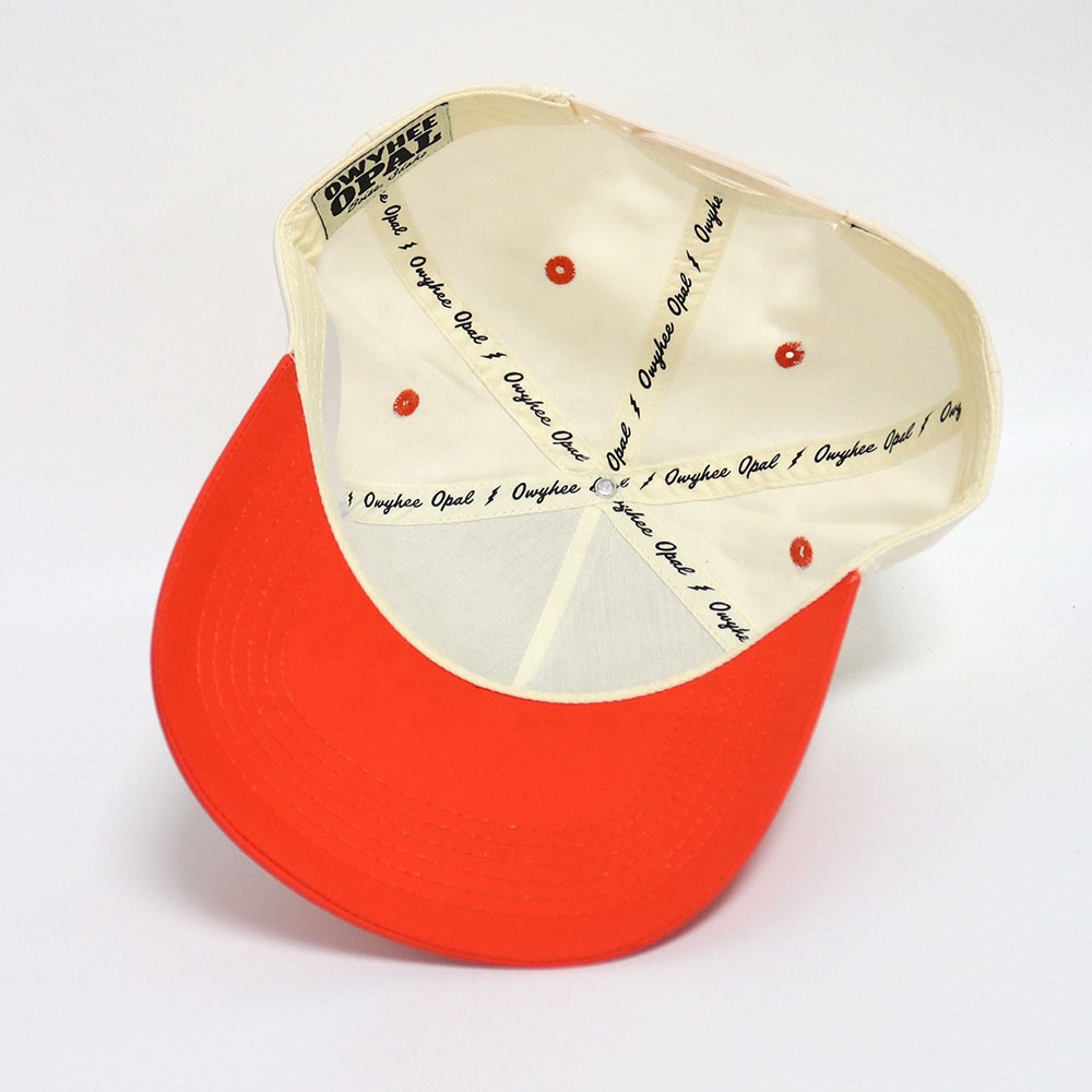 Cream and Orange Two-Tone 5-Panel Cotton Twill Baseball Cap with Flat Embroidered Logo
