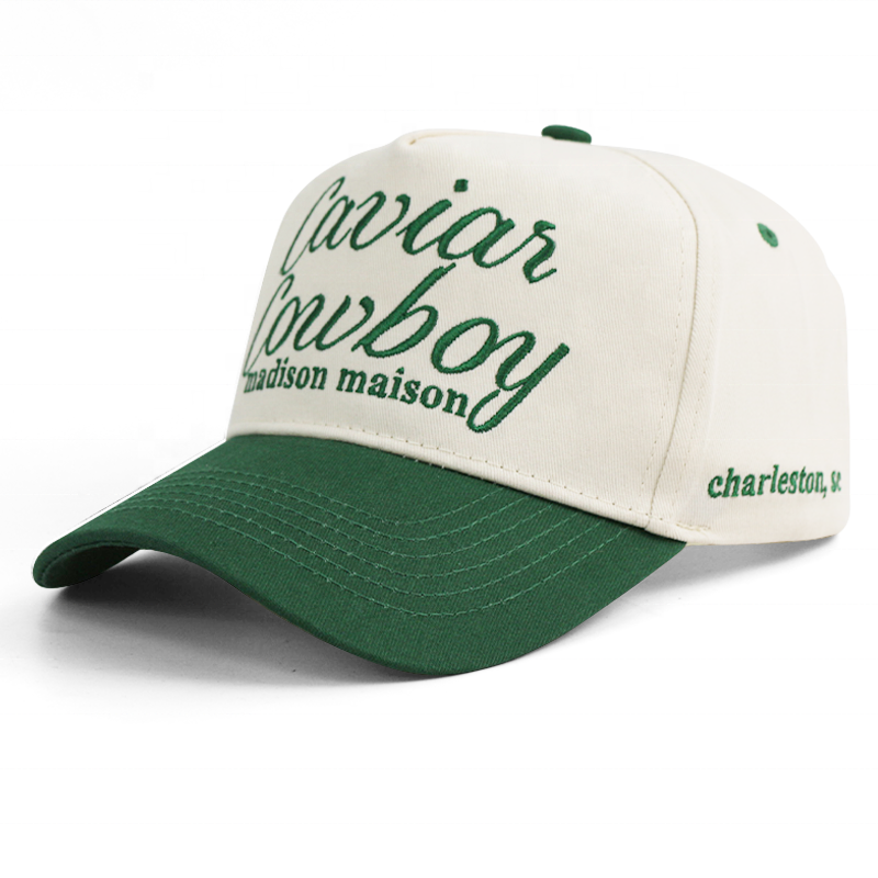 Two-Tone 5 Panel Cotton Twill Baseball Cap with Flat Embroidery