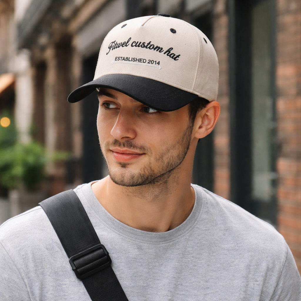 Two-Tone 5-Panel Cotton Twill Baseball Cap with Flat Embroidery