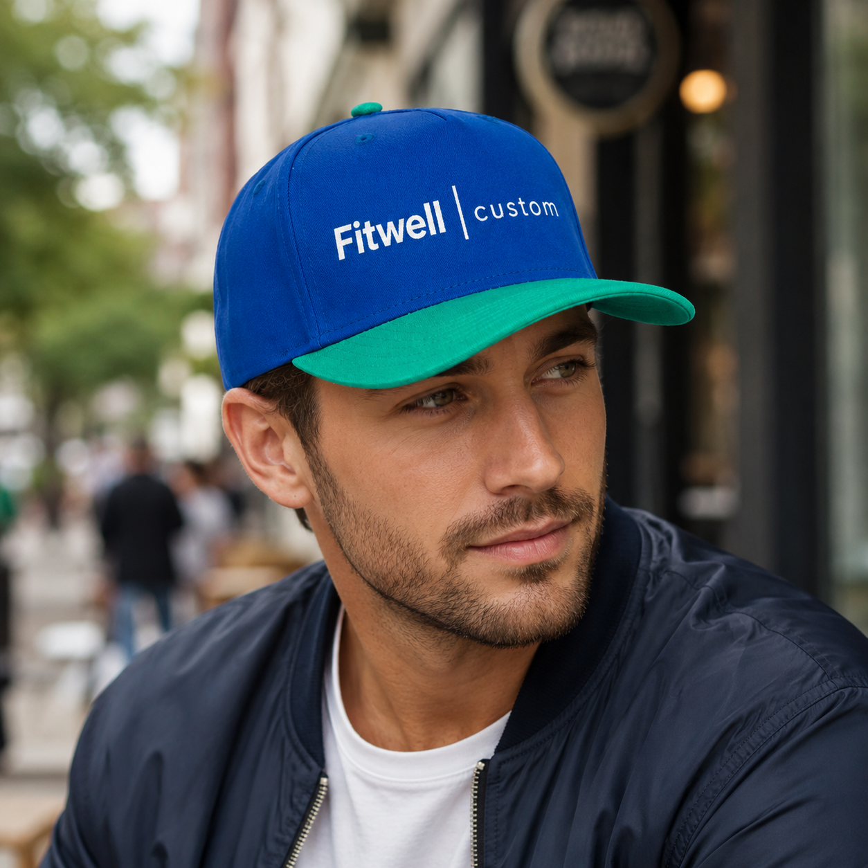 Blue and Teal Skull Embroidered Five-Panel Baseball Cap