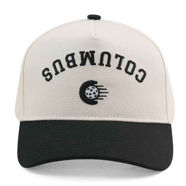 Cream Black Two Tone Cotton Twill Baseball Cap with Columbus Embroidery