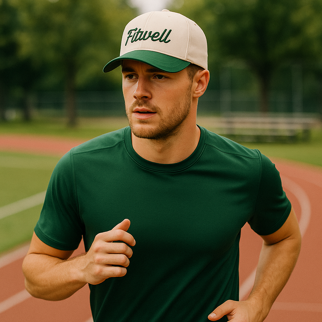 Two-Tone Cotton Baseball Cap with Flat Embroidered Logo – Green & Cream