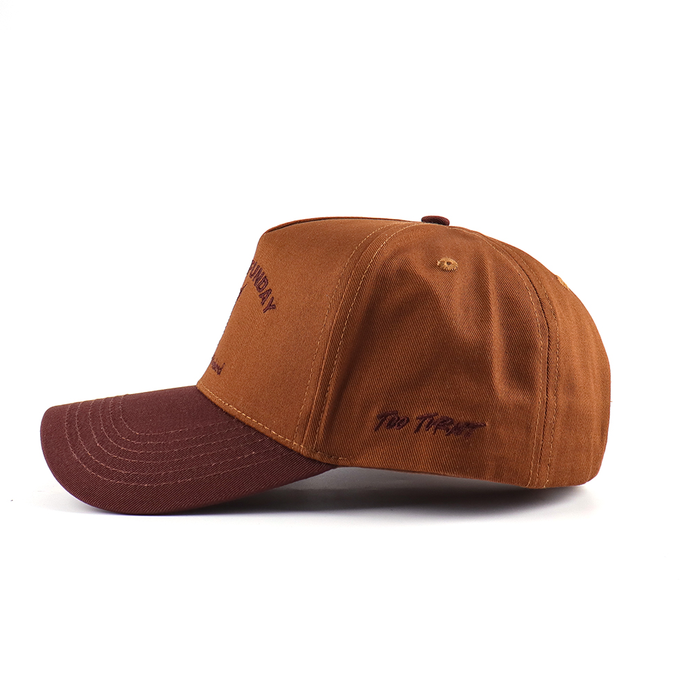 Two-Tone Flat Embroidered Brown Cotton Twill Baseball Cap