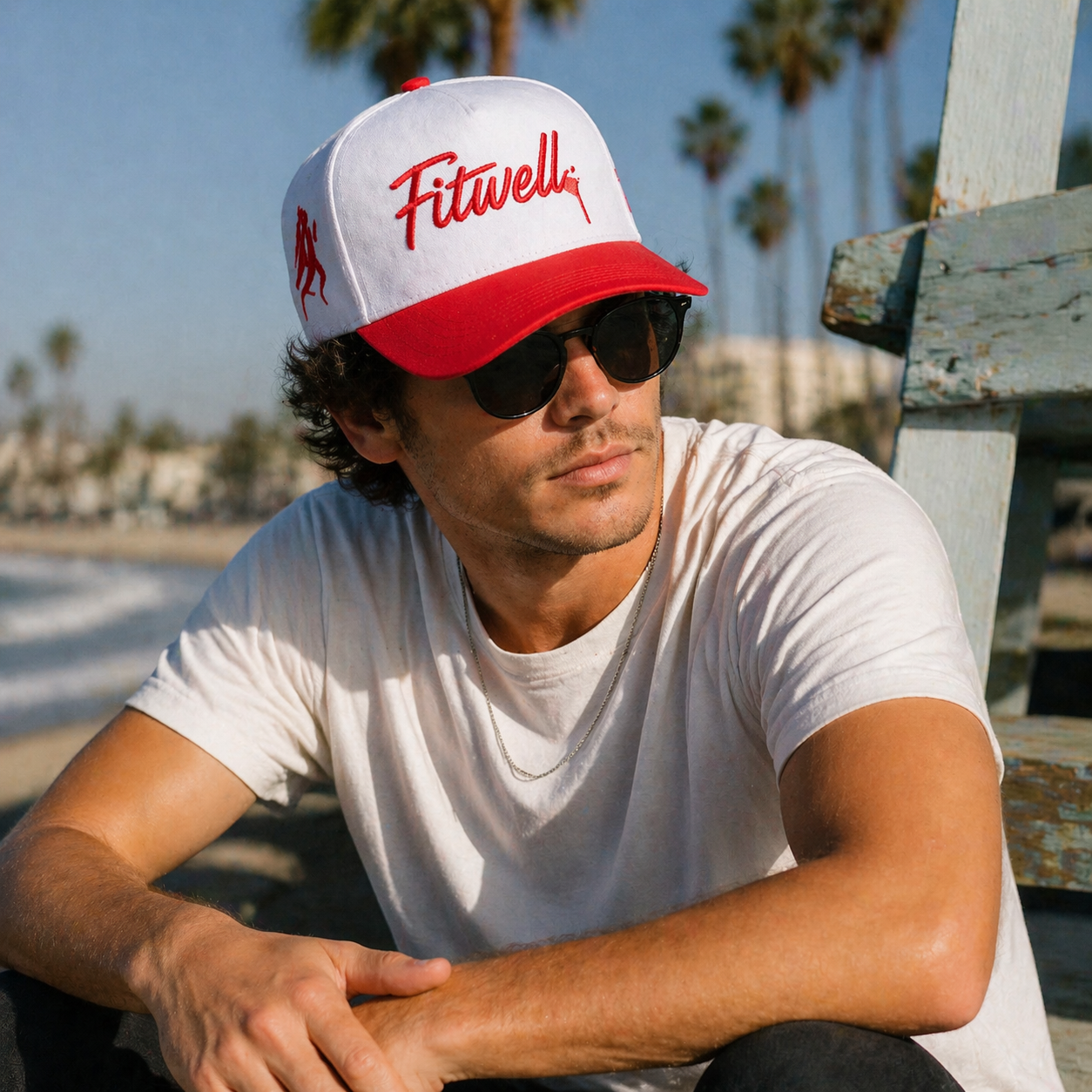 Two-Tone Red and White Script Embroidered Baseball Cap