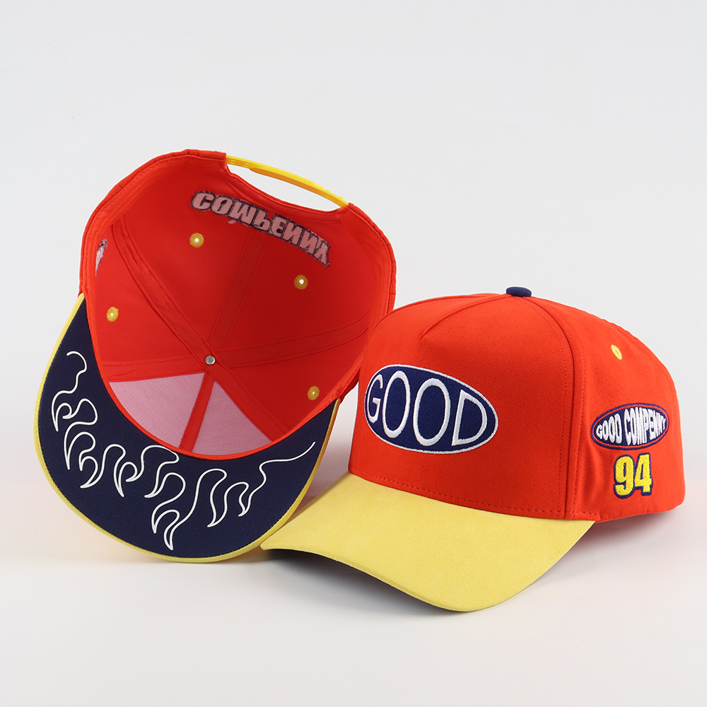 Red Yellow GOOD Racing Patch Embroidered 5 Panel Baseball Cap