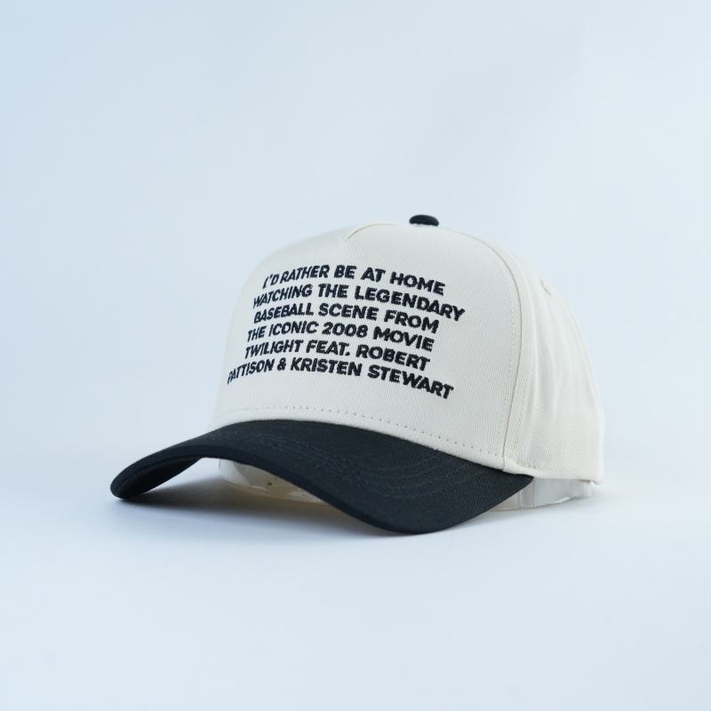 Two Tone Embroidered Text 5 Panel Cotton Twill Baseball Cap with Adjustable Strap