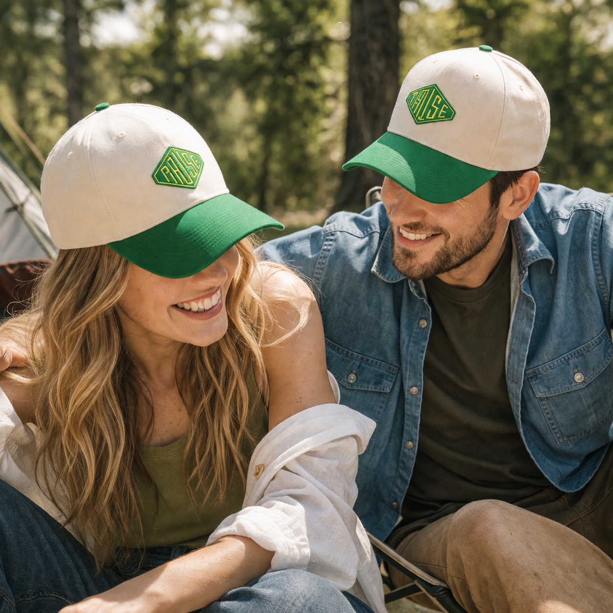 Cream and Green PAUSE Embroidered Two-Tone Baseball Cap