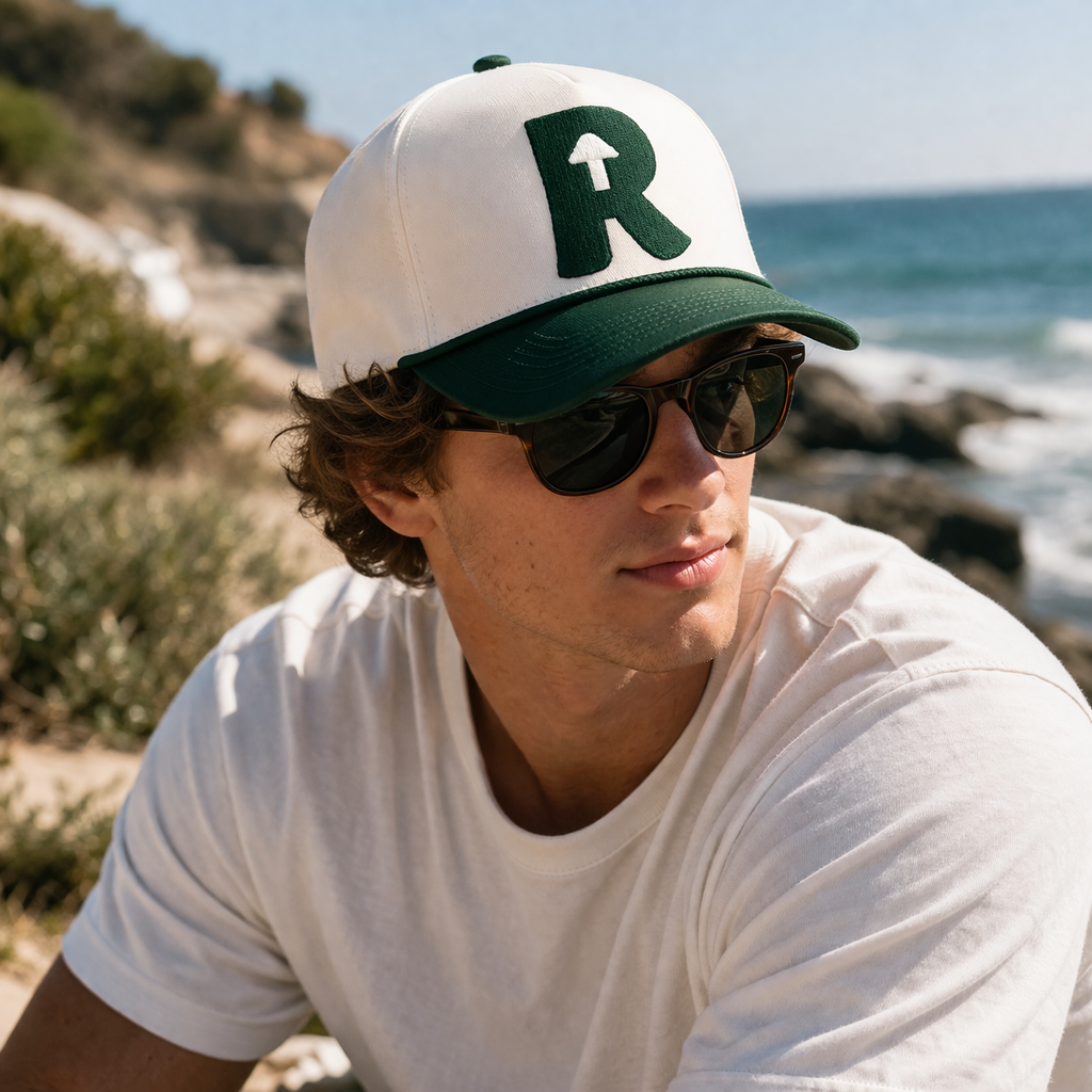 Two Tone Green White Embroidered Letter Baseball Cap Adjustable Cotton Twill Hat
