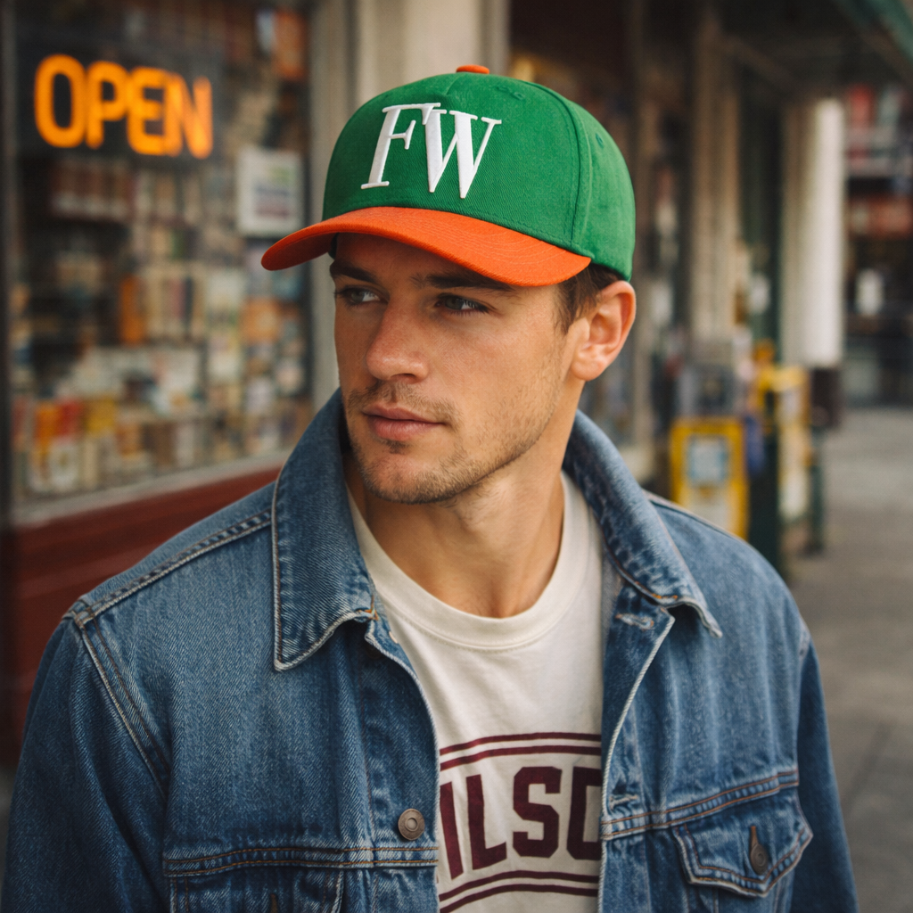 Green and Orange HL Embroidered Two-Tone Baseball Cap