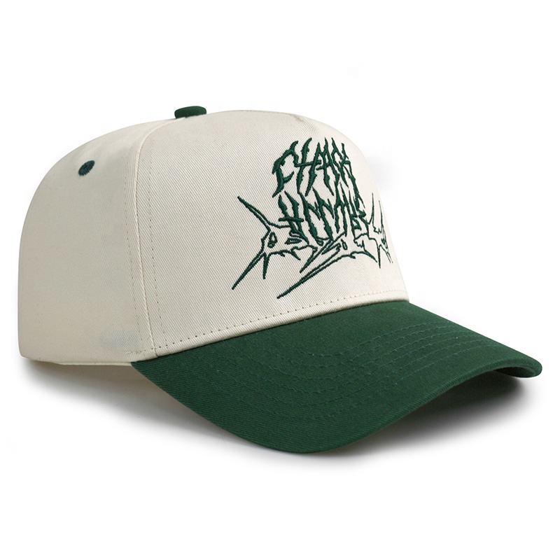 Cream and Forest Green Graffiti Embroidered Two-Tone Baseball Cap