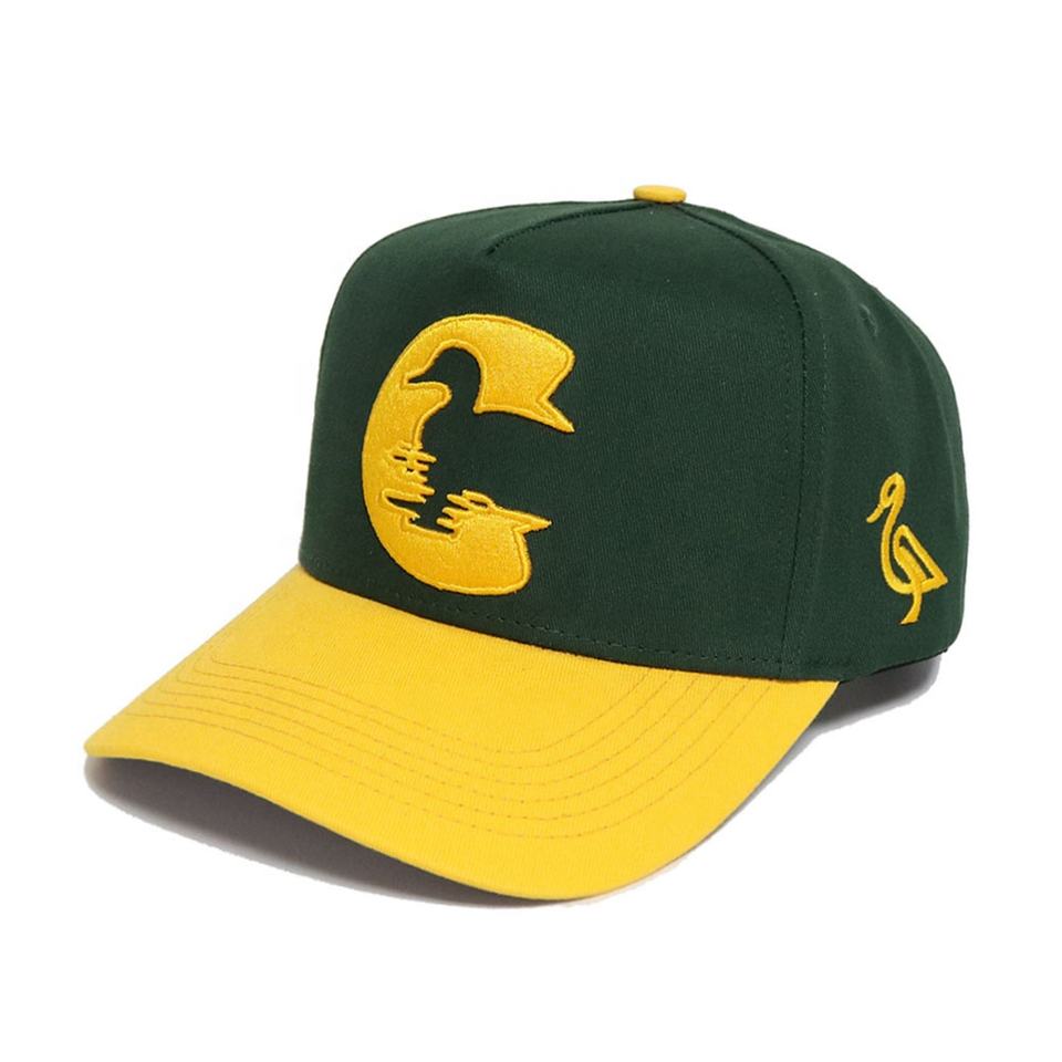 Green Yellow Two Tone Flat Embroidered Letter Baseball Cap Cotton Twill Hat