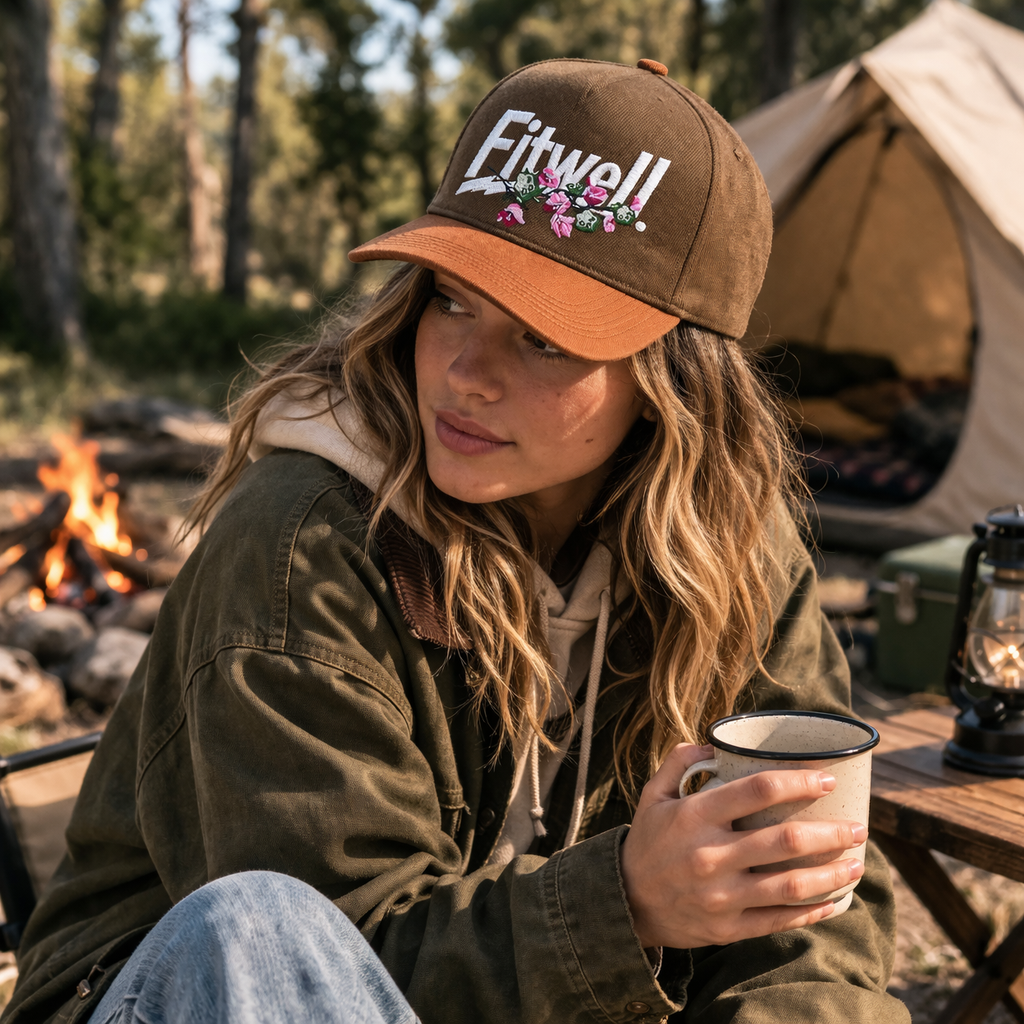 Brown Two Tone Floral Embroidered Letter Baseball Cap Adjustable Cotton Hat
