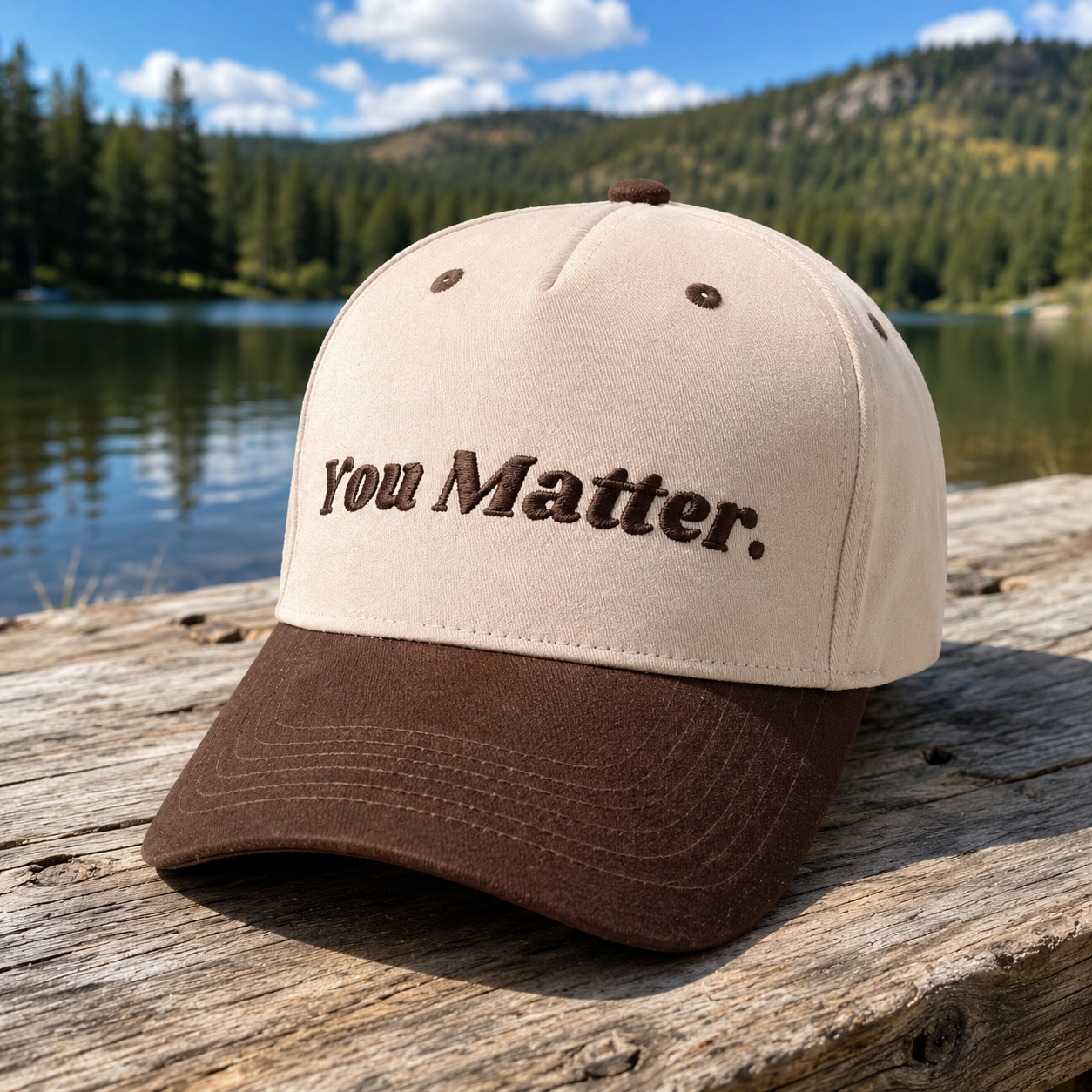 Cream Brown You Matter Embroidered Five-Panel Baseball Cap