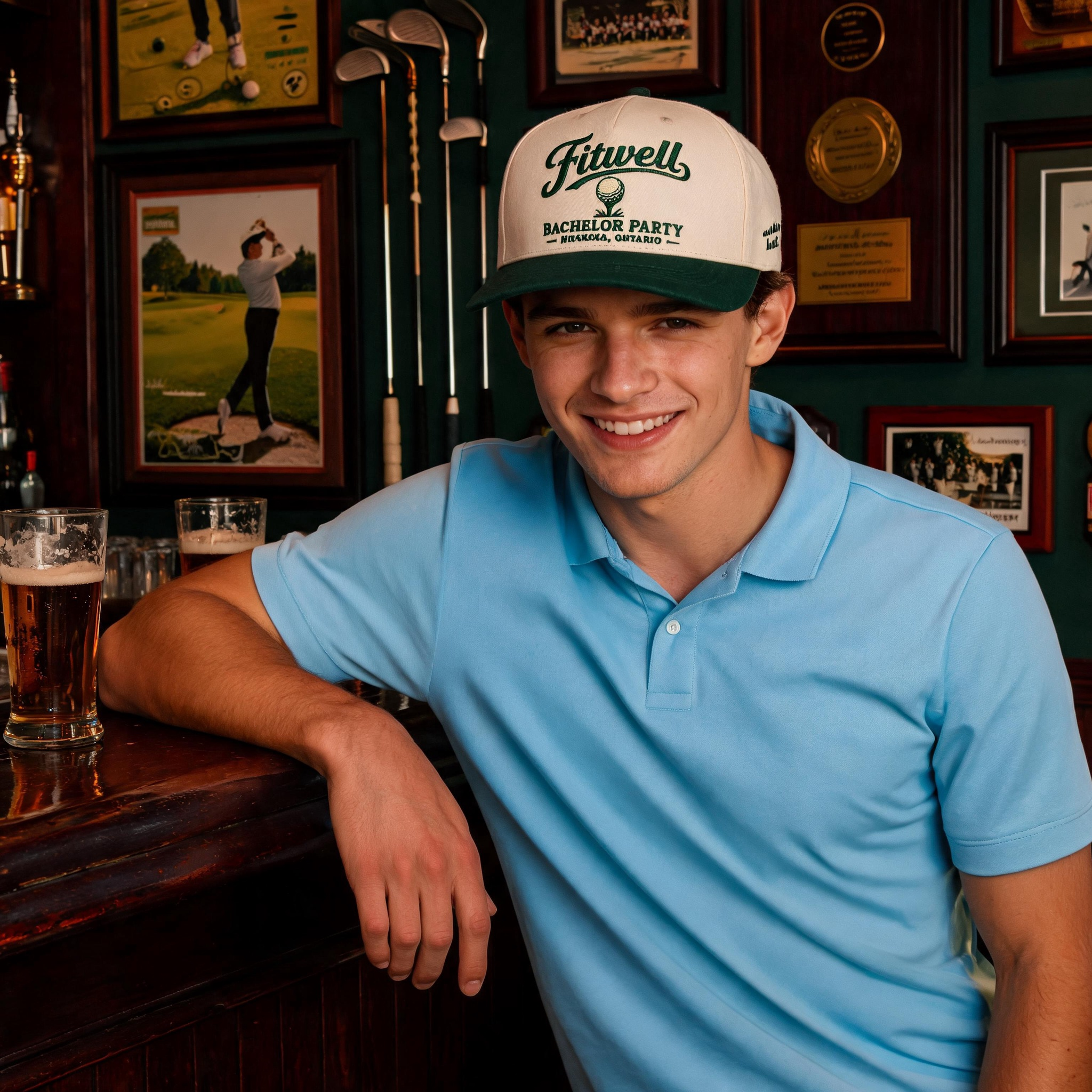 Vintage Two Tone Cotton Twill Five Panel Baseball Cap with Embroidered Golf Inspired Logo