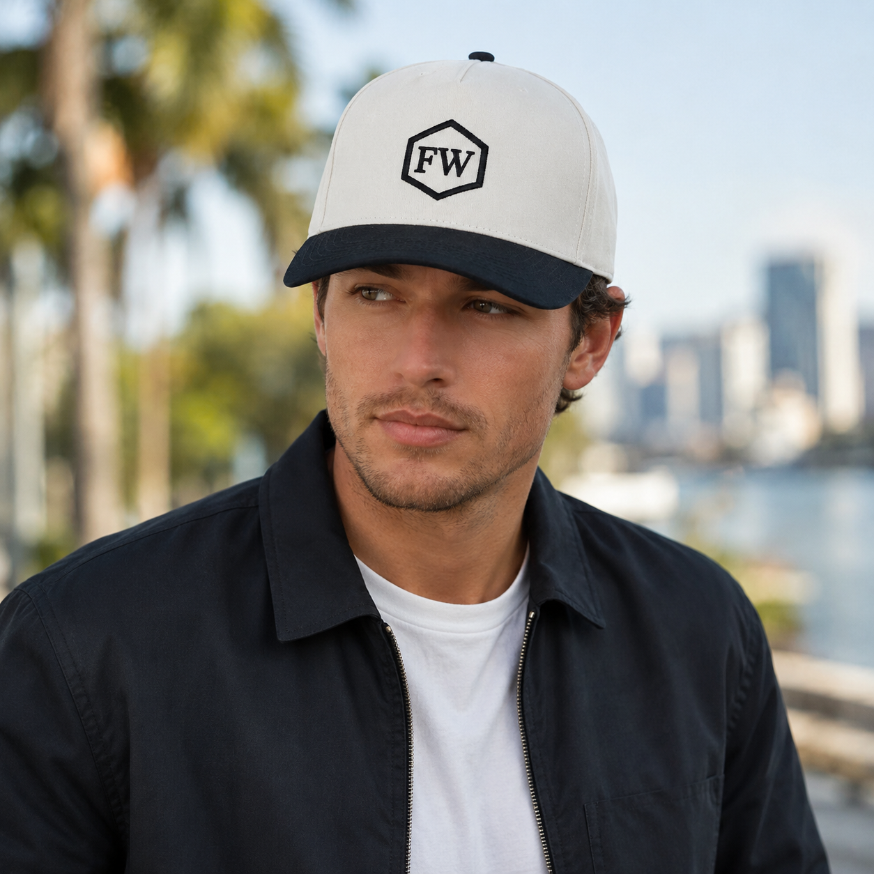 Two-Tone Cotton Twill Baseball Cap with Flat Embroidered Logo