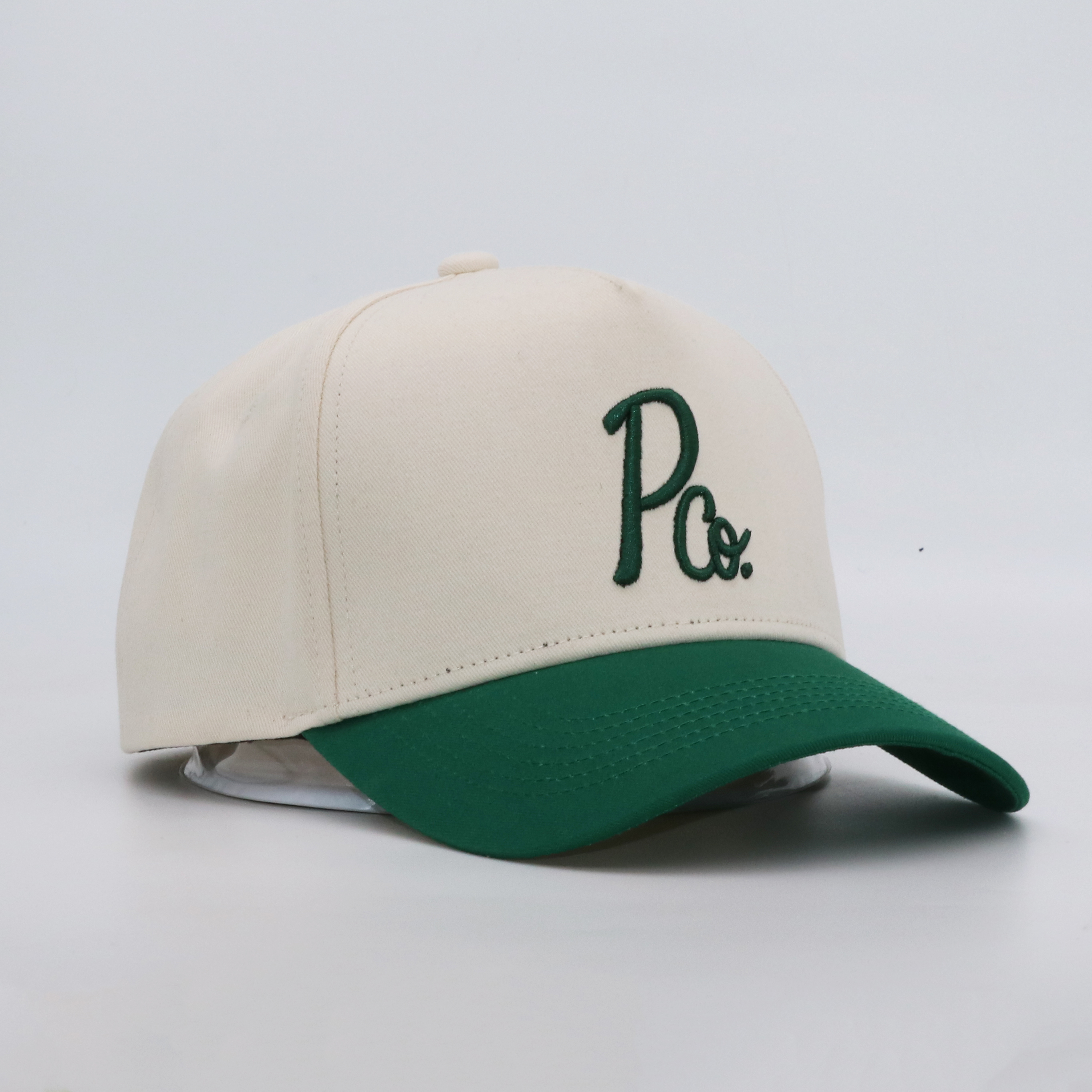 Two-Tone Cotton Baseball Cap with Flat Embroidered Logo – Green & Cream