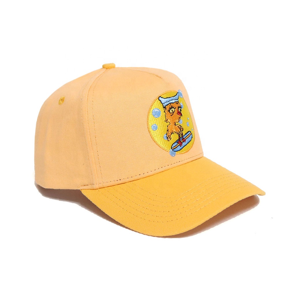 Cute Cartoon Chick Embroidered Yellow 5 Panel Baseball Cap
