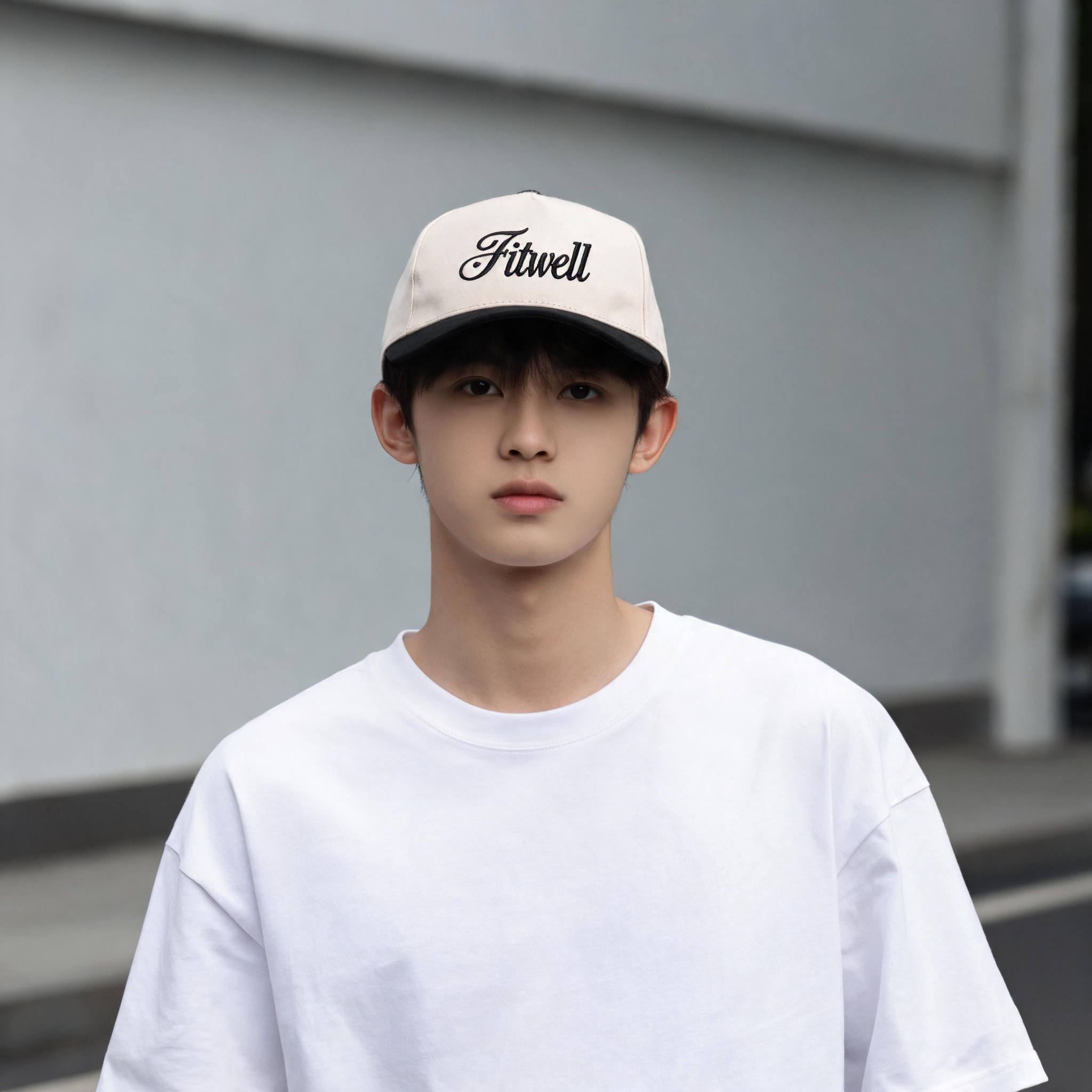 Classic Two Tone Cotton Twill Five Panel Baseball Cap with Minimal Embroidered Logo