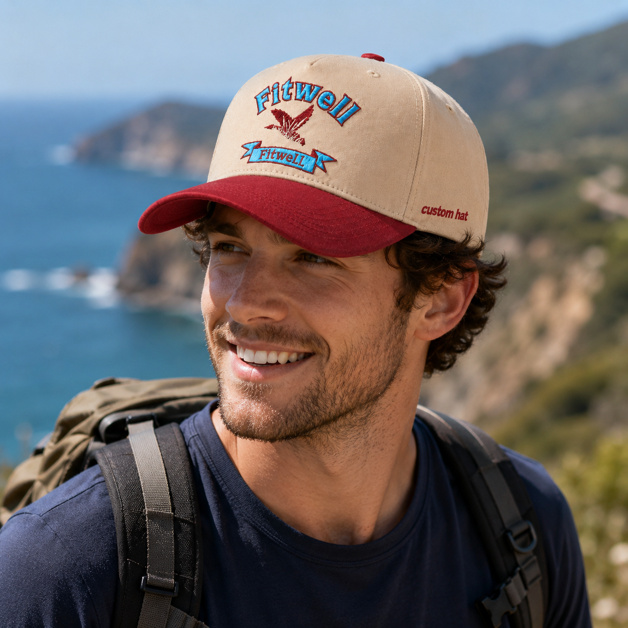 Beige and Red Wild Ducks Embroidered Two-Tone Baseball Cap