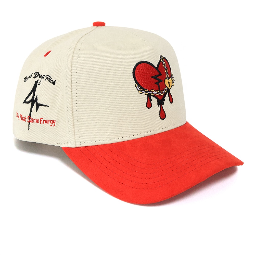 Red and Cream Broken Heart Embroidered Two Tone Baseball Cap
