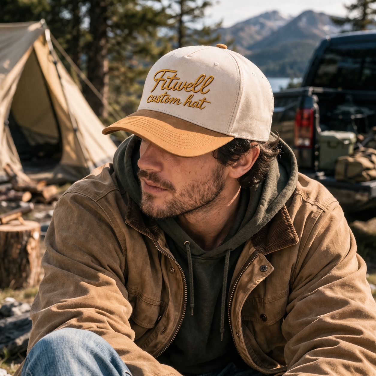 The Ruiners Club Two Tone Embroidered Baseball Cap Beige Brown