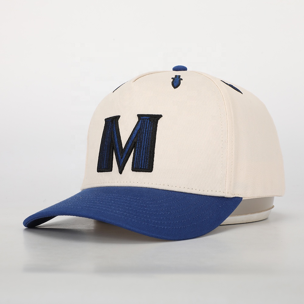 Two Tone Curved Brim Baseball Cap with Flat M Embroidery