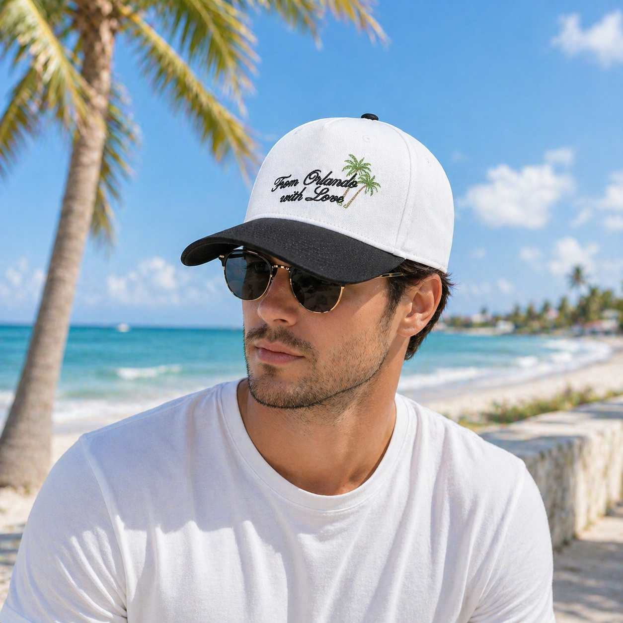 Two Tone 5 Panel Cotton Twill Baseball Cap with Flat Embroidered Orlando Love Logo