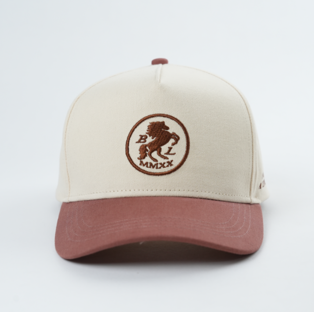 Vintage Lion Logo Cream Pink Baseball Cap Two Tone Embroidered Hat