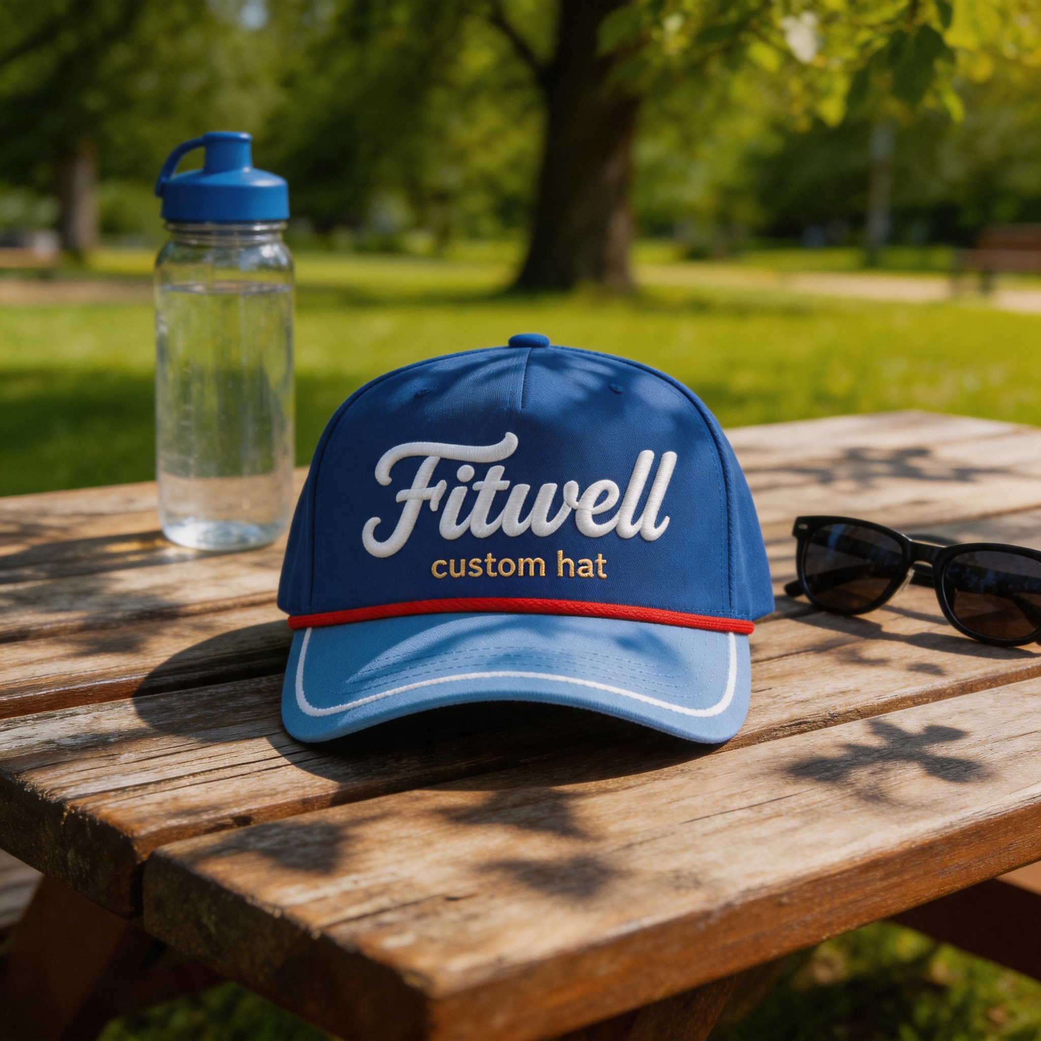 Blue Two Tone Cotton Twill Baseball Cap with Fortune Favors The Cowboy Embroidered Logo