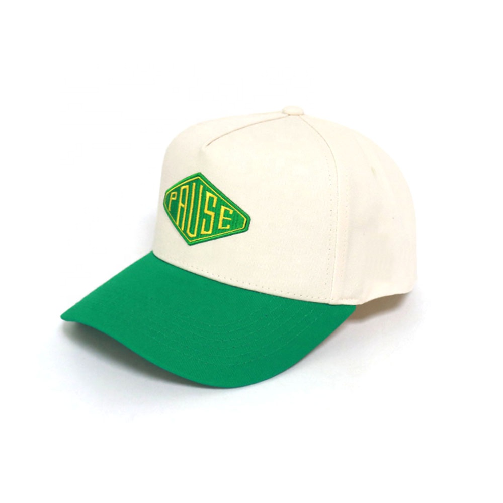 Cream and Green PAUSE Embroidered Two-Tone Baseball Cap