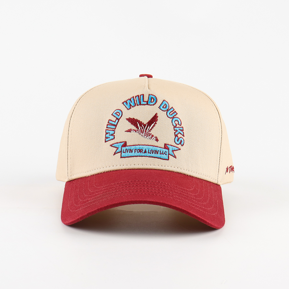 Beige and Red Wild Ducks Embroidered Two-Tone Baseball Cap