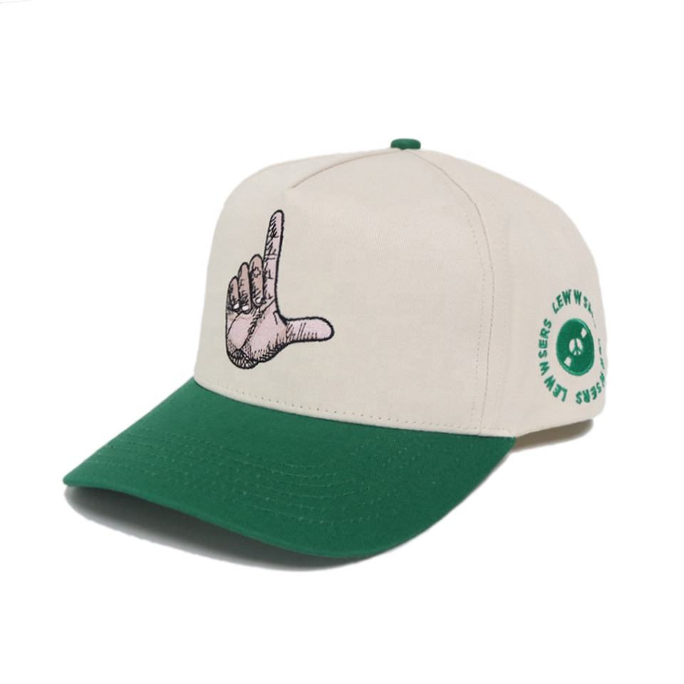 Cream and Green Two-Tone Hand Logo Baseball Cap