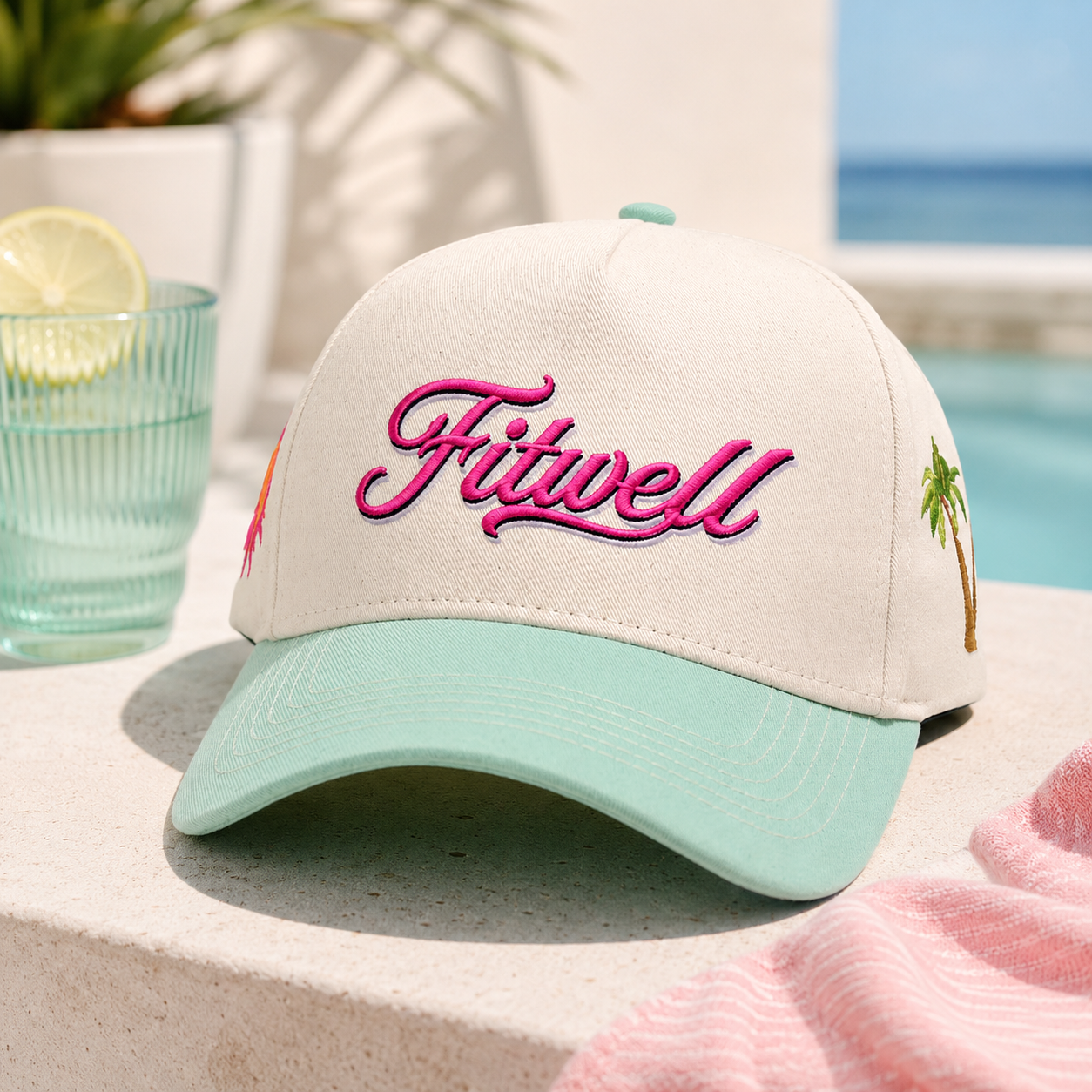 Cream and Mint In Life Inc. Script Embroidered Baseball Cap
