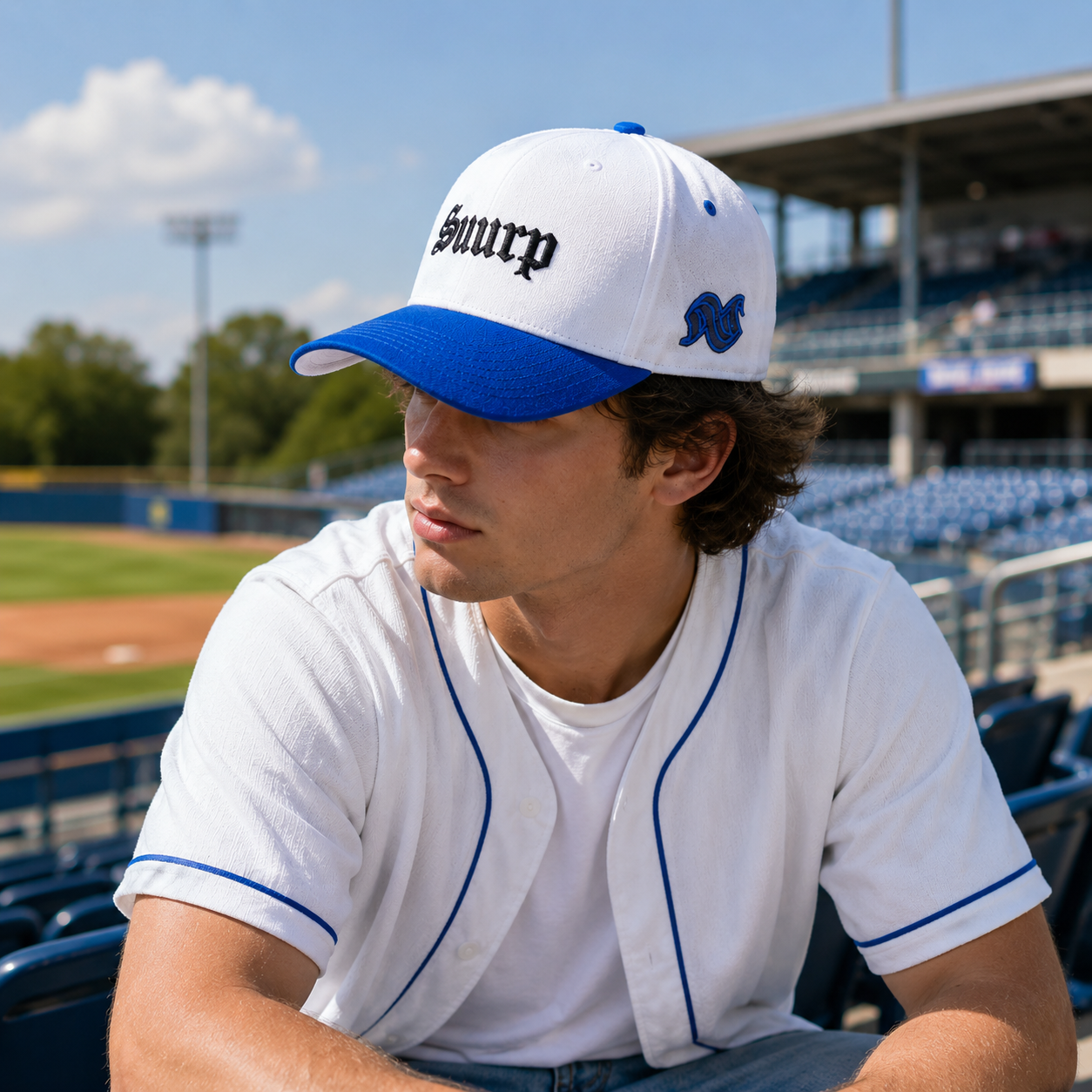 Suurn White Blue Two-Tone Embroidered Baseball Cap