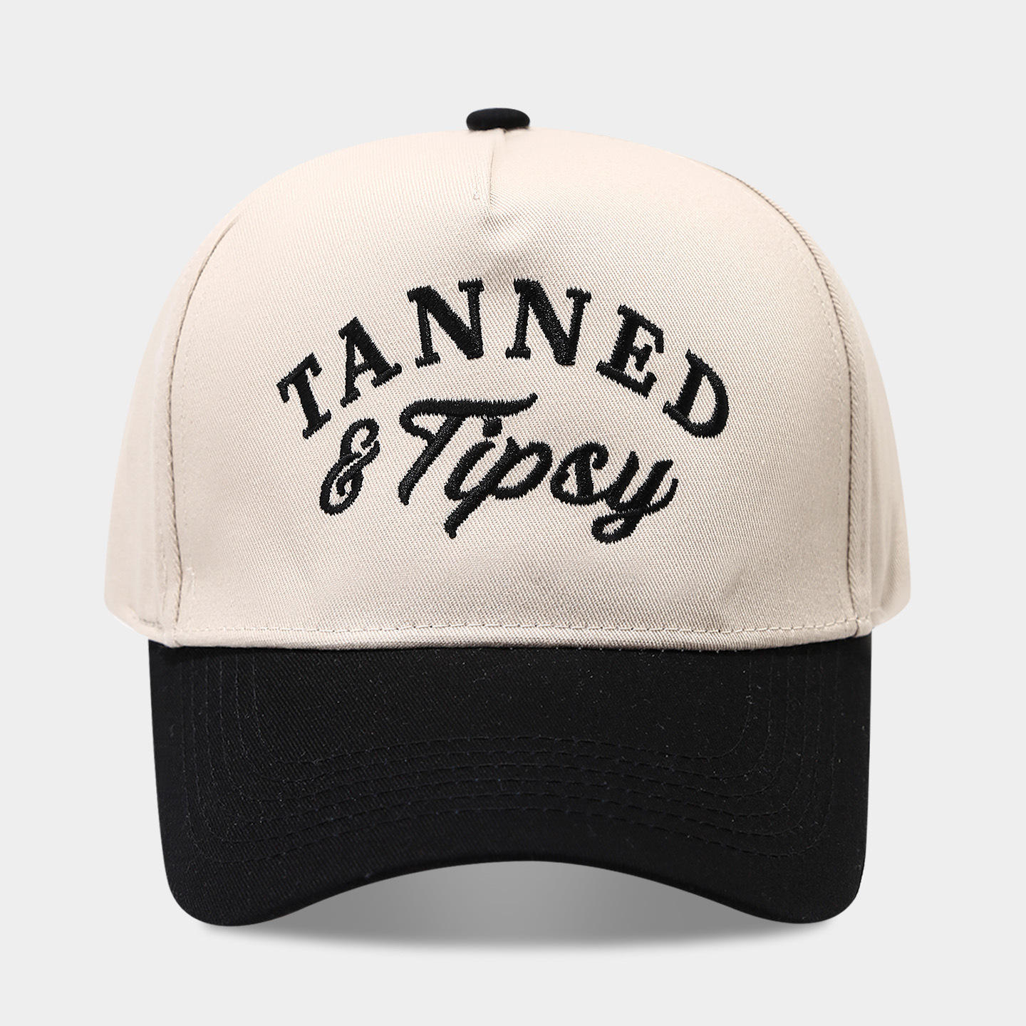 Cream Two Tone Tanned & Tipsy Embroidered Baseball Cap