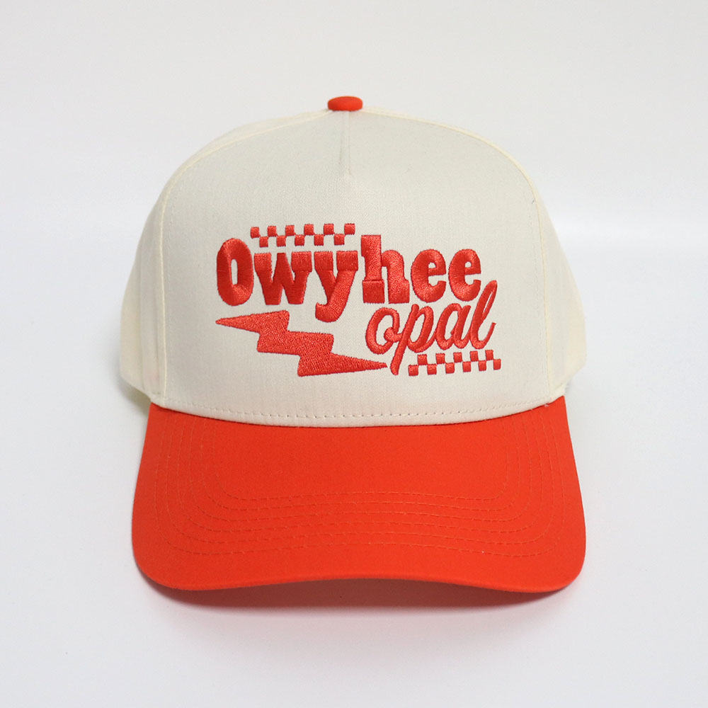 Cream and Orange Two-Tone 5-Panel Cotton Twill Baseball Cap with Flat Embroidered Logo