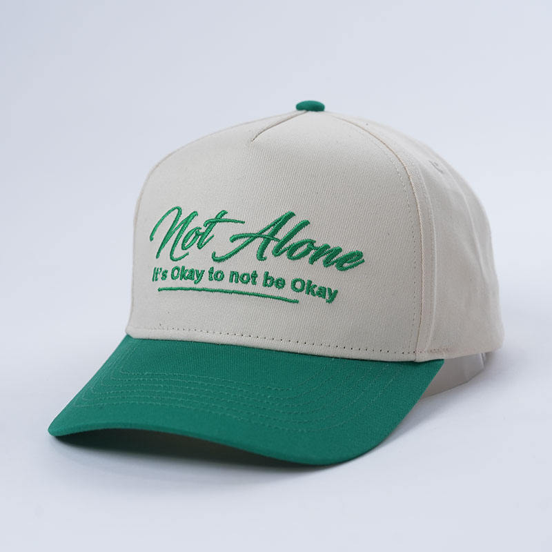 Cream and Green Two Tone Baseball Cap with Script Embroidery