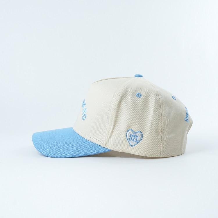 Cream and Sky Blue OH BISCUITS Two-Tone Five-Panel Cotton Twill Cap