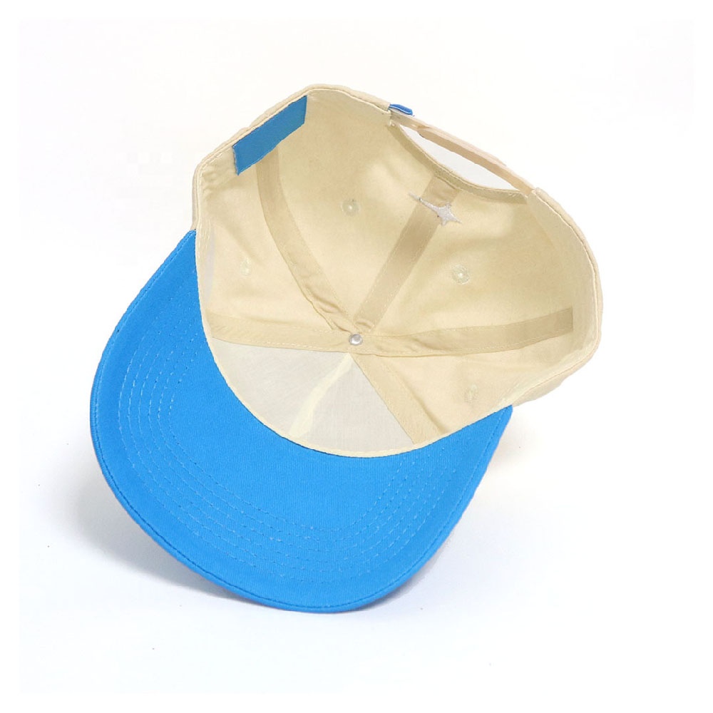 Beige and Blue Curved Brim Trucker Cap with Embroidered Pegasus Logo