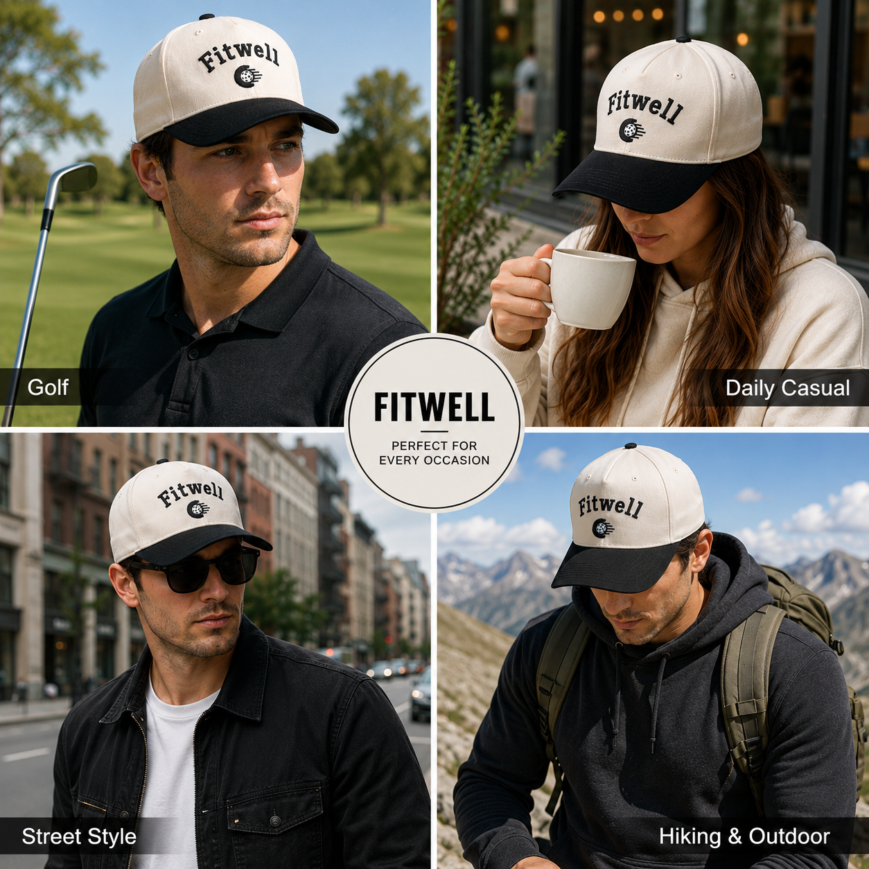 Cream Black Two Tone Cotton Twill Baseball Cap with Columbus Embroidery