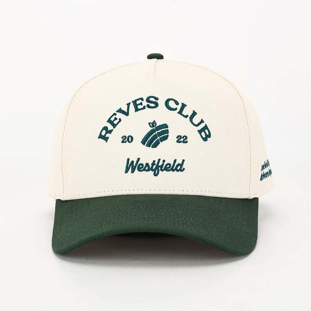 Two-Tone 3D Embroidered REEVES CLUB Westfield 5-Panel Cotton Twill Baseball Cap