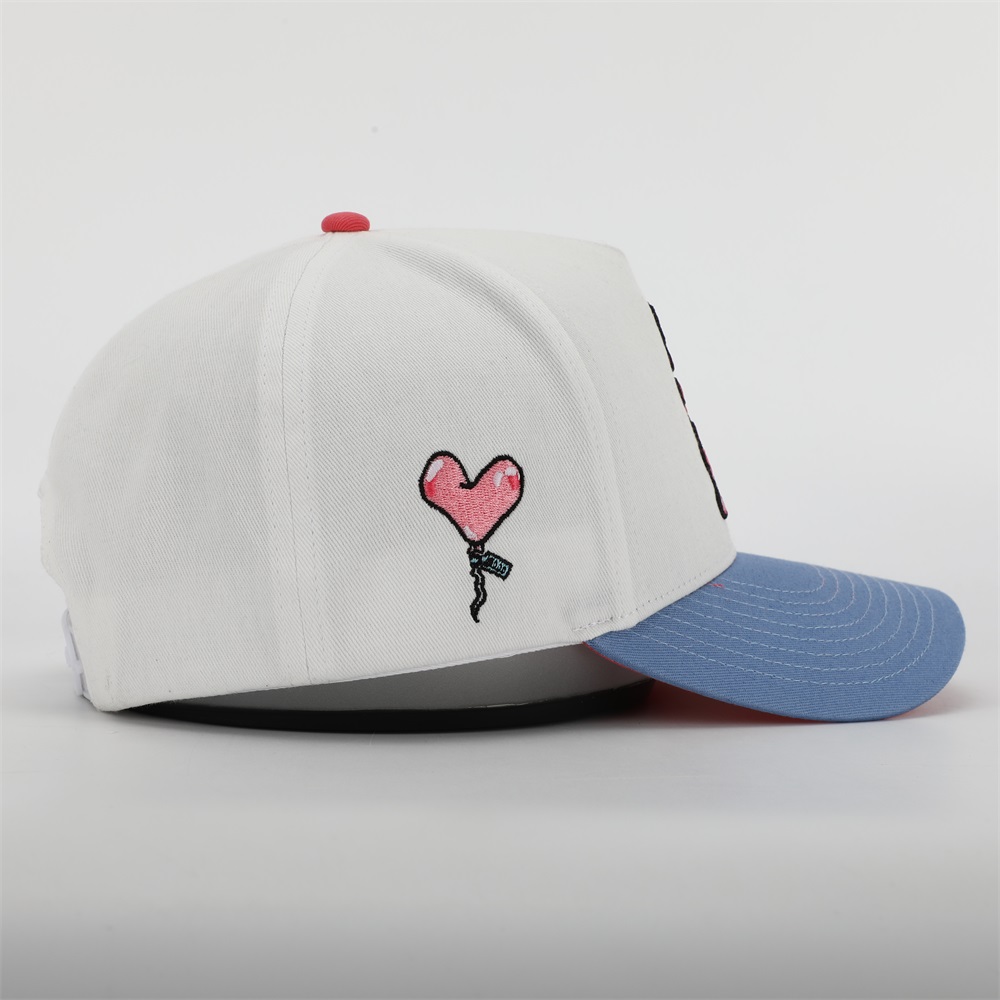 White and Blue Two-Tone Five-Panel Cotton Twill Baseball Cap with Pink ART IS DOPE Embroidery and Curved Brim