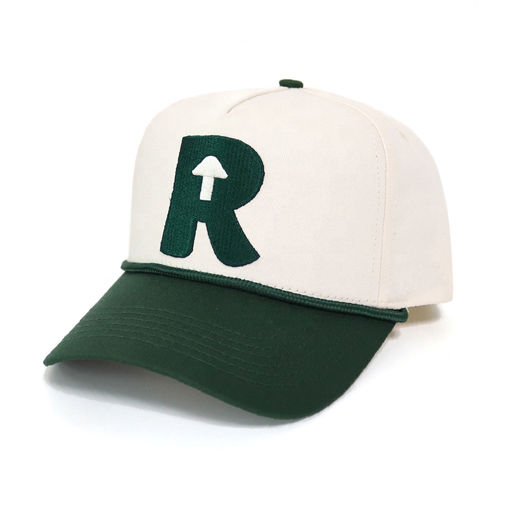 Two Tone Green White Embroidered Letter Baseball Cap Adjustable Cotton Twill Hat