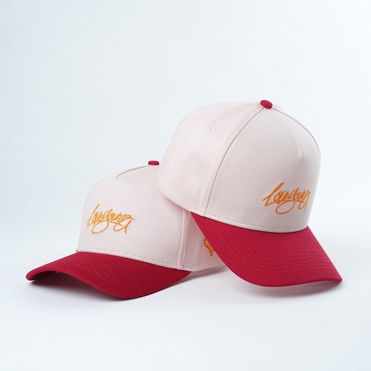 Pink Red Script Embroidered Curved Brim Baseball Cap
