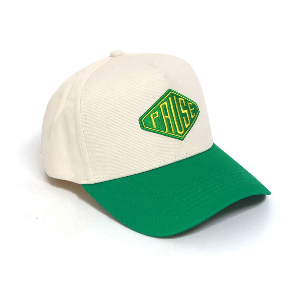 Cream and Green PAUSE Embroidered Two-Tone Baseball Cap