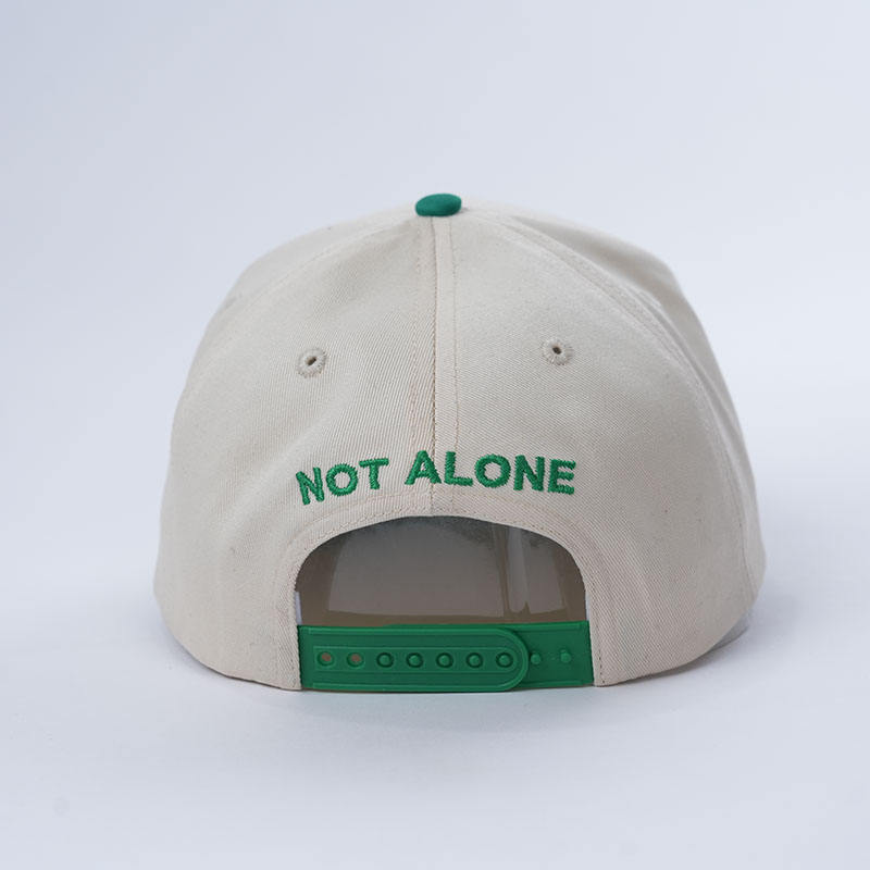 Cream and Green Two Tone Baseball Cap with Script Embroidery