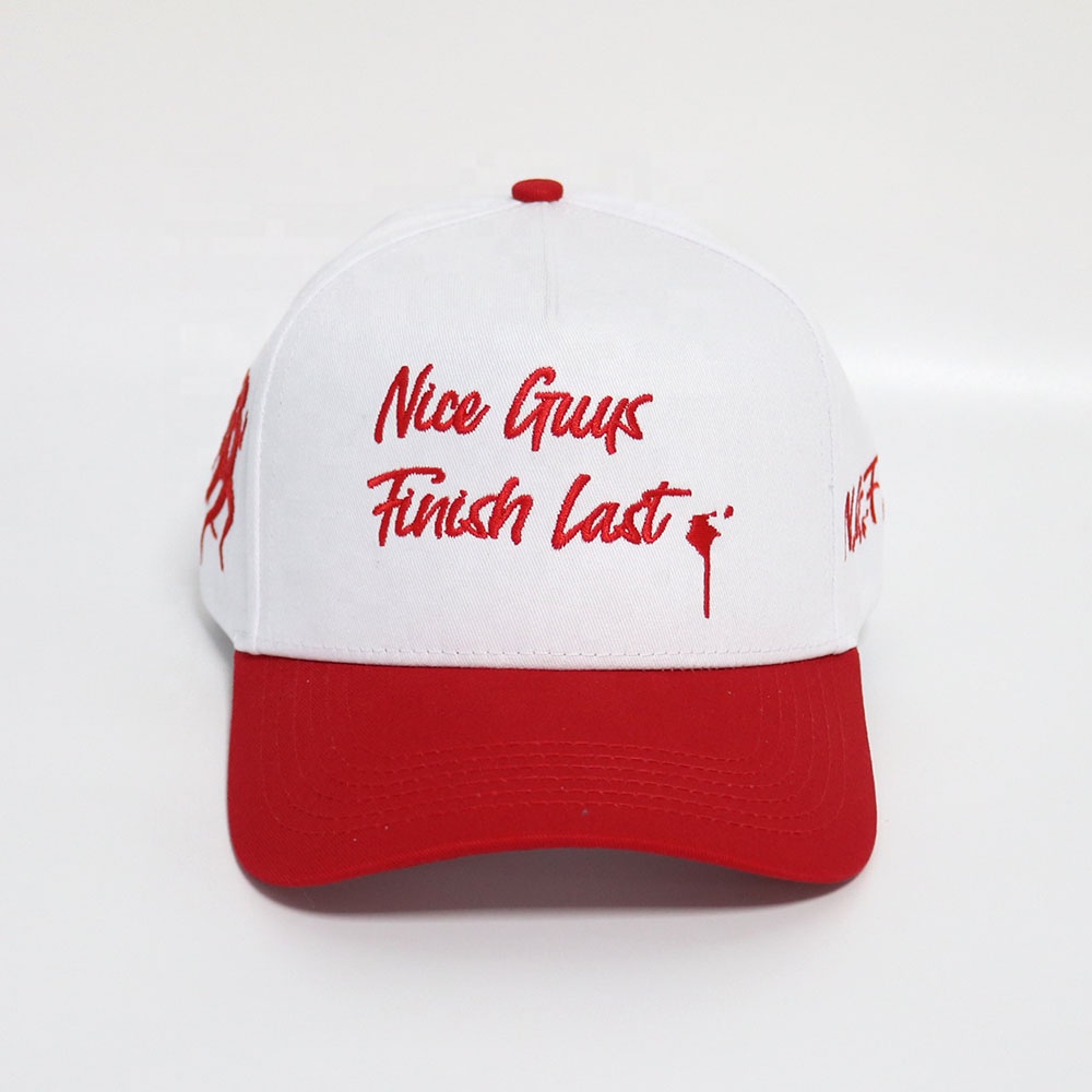 Two-Tone Red and White Script Embroidered Baseball Cap